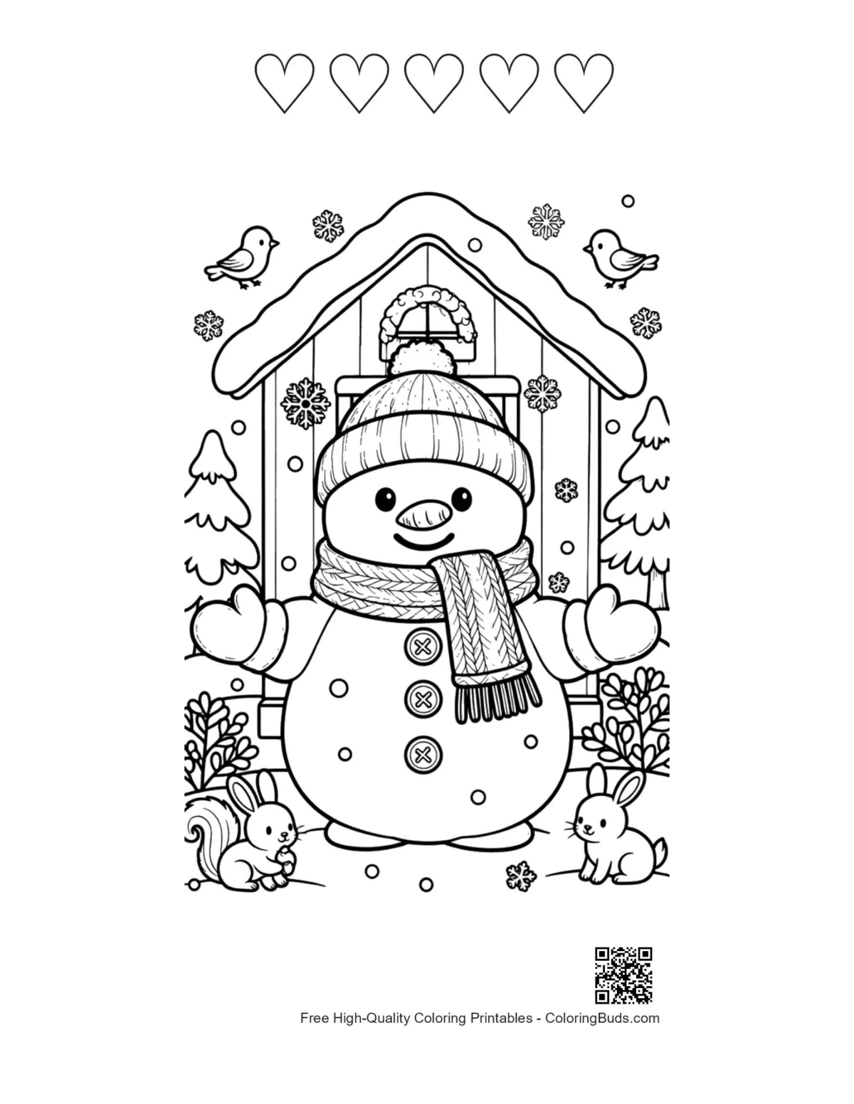 Snowman chapel birds bunnies 5 heart outline printable