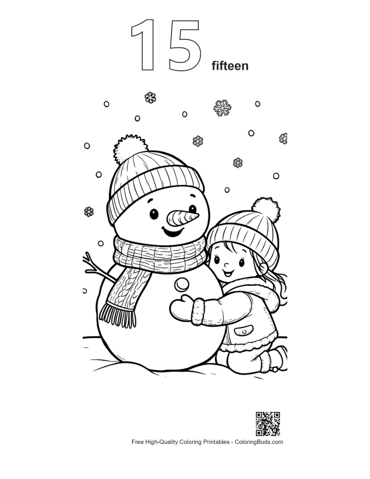 Snowy day toddler snowman hug outline number 15