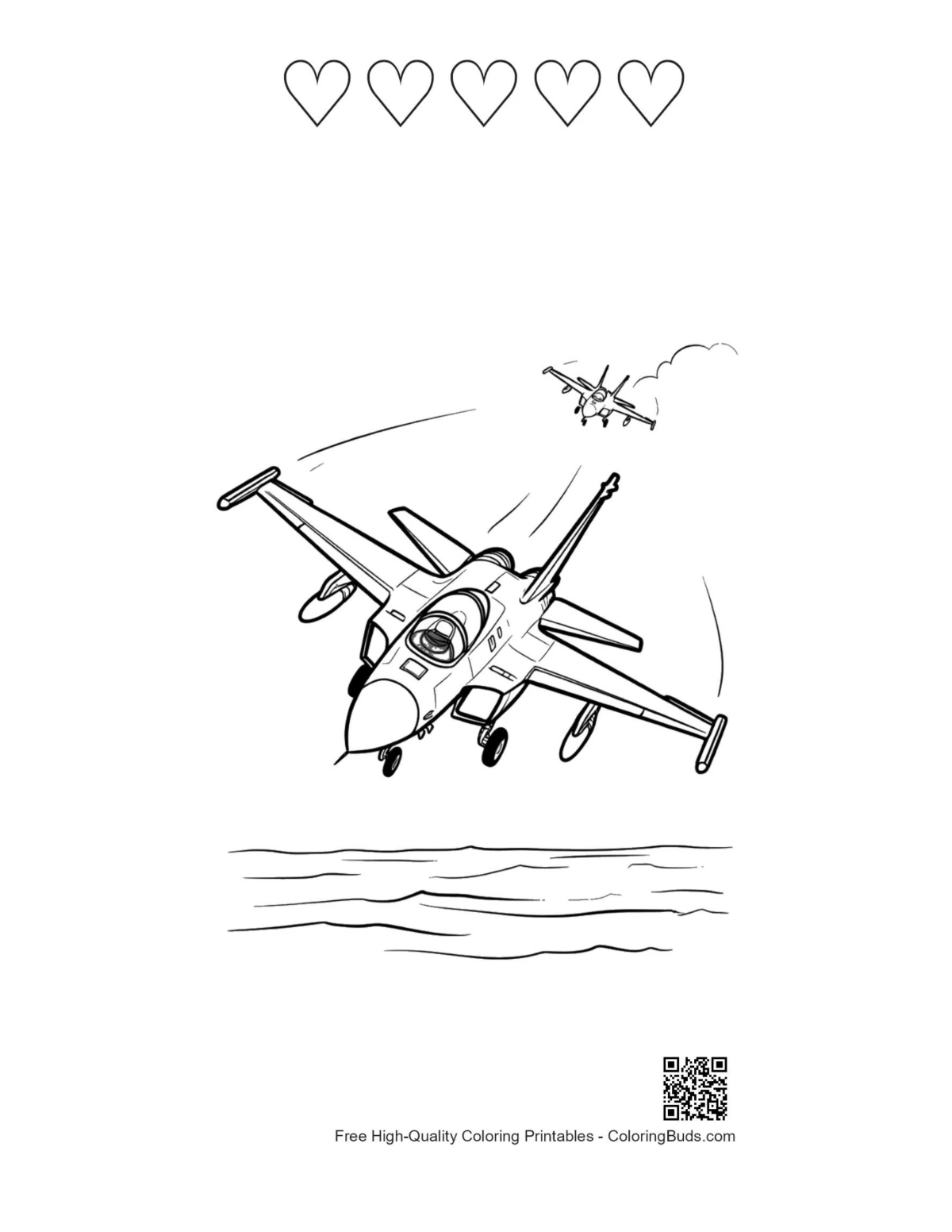 Jets flying sea printable 5 heart outlines