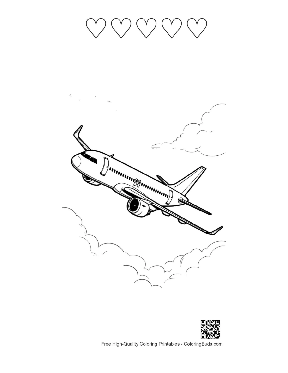 Airbus plane hearts outline coloring sheet