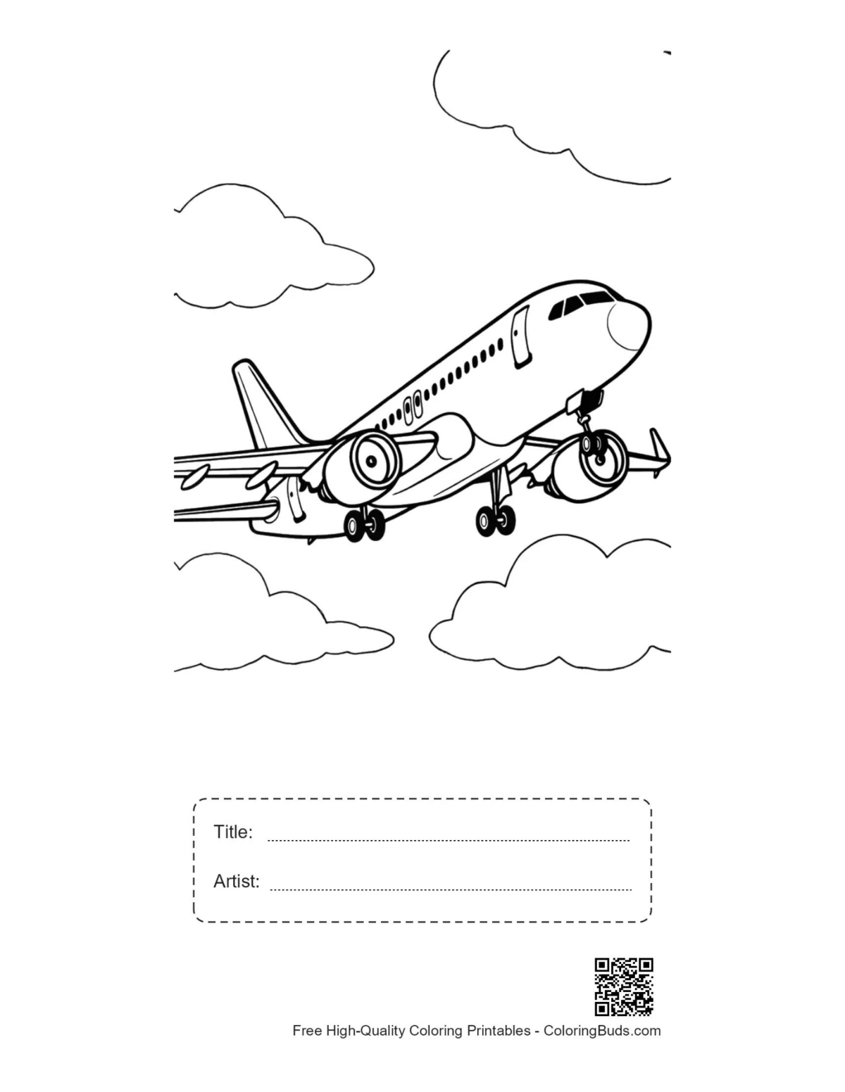 Printable Airbus plane coloring page with title box