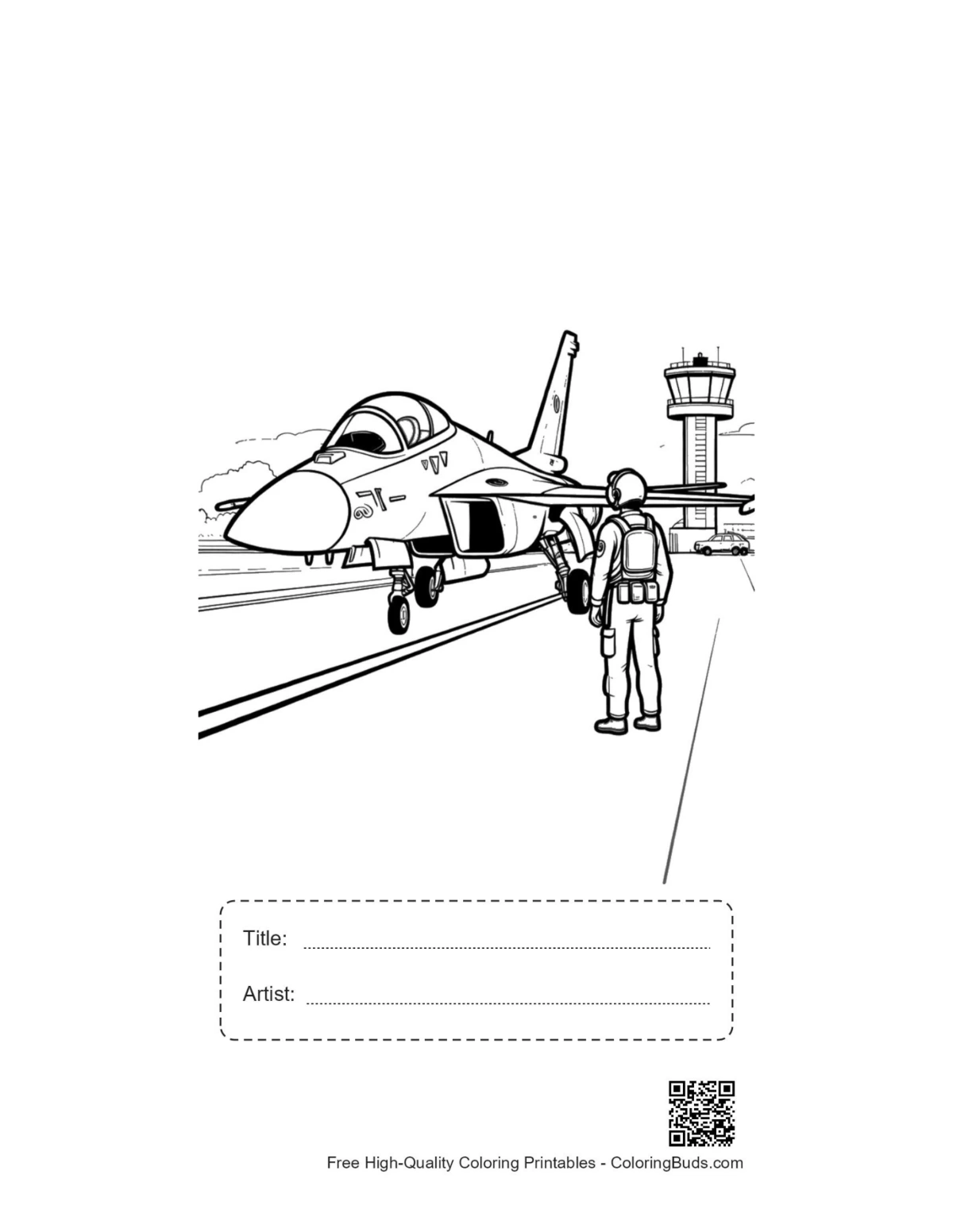 Fighter jet pilot cockpit printable with title artist box