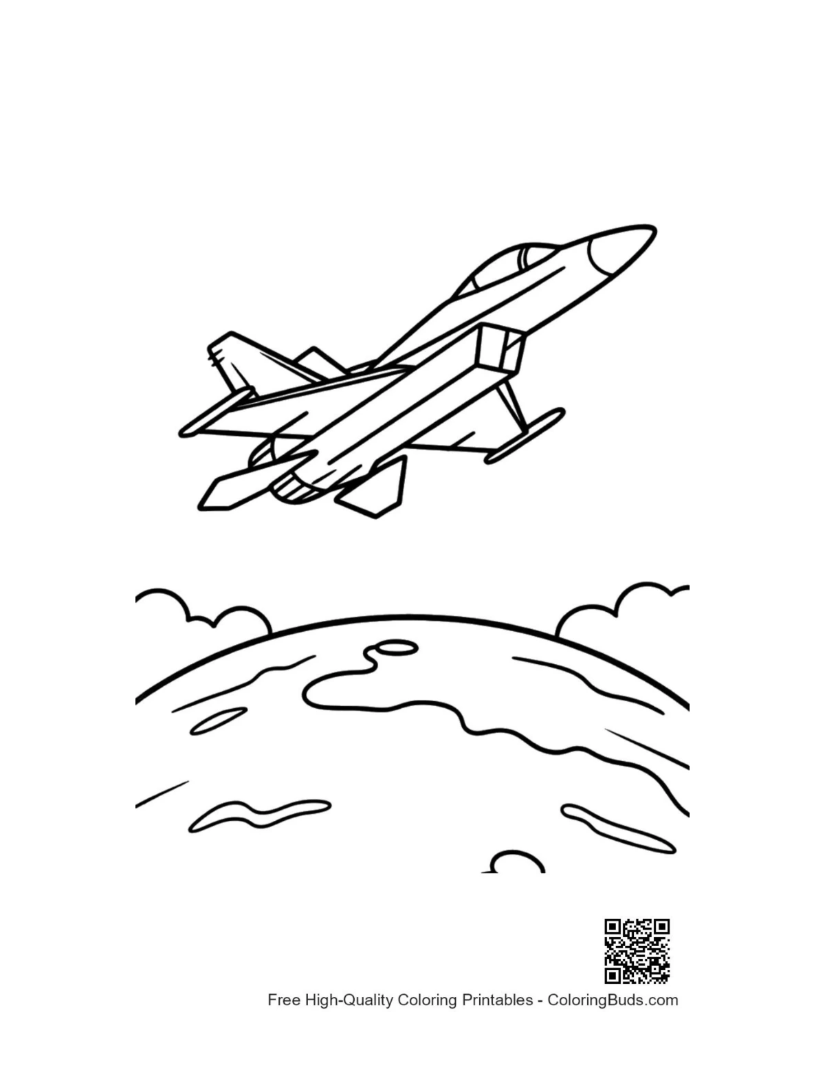 Fighter jet soaring over planet curve printable