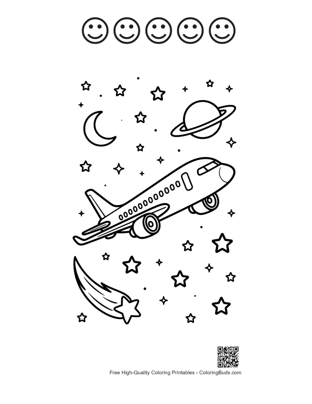 Passenger plane sheet with happy faces outlines