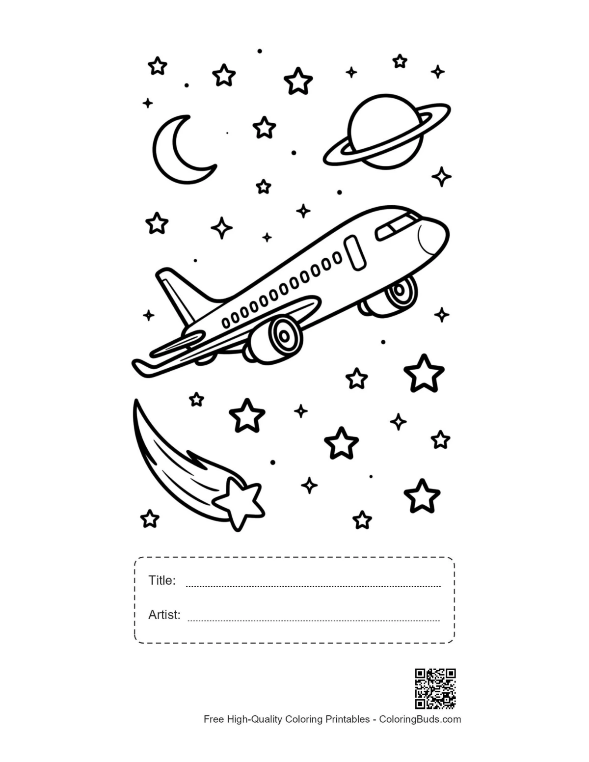 Passenger Plane printable with title box and stars
