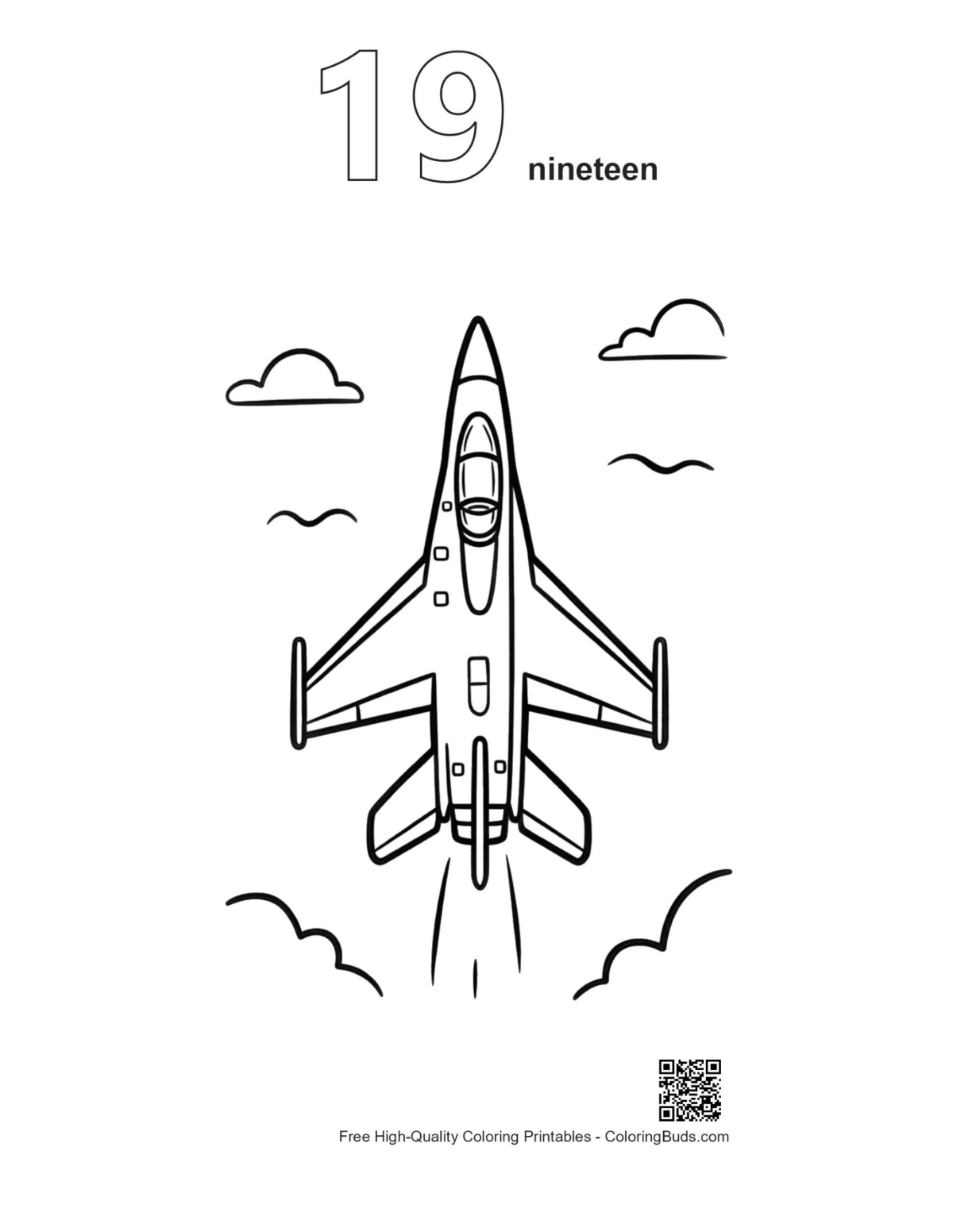 Fighter jet outline number 19 soaring high printable