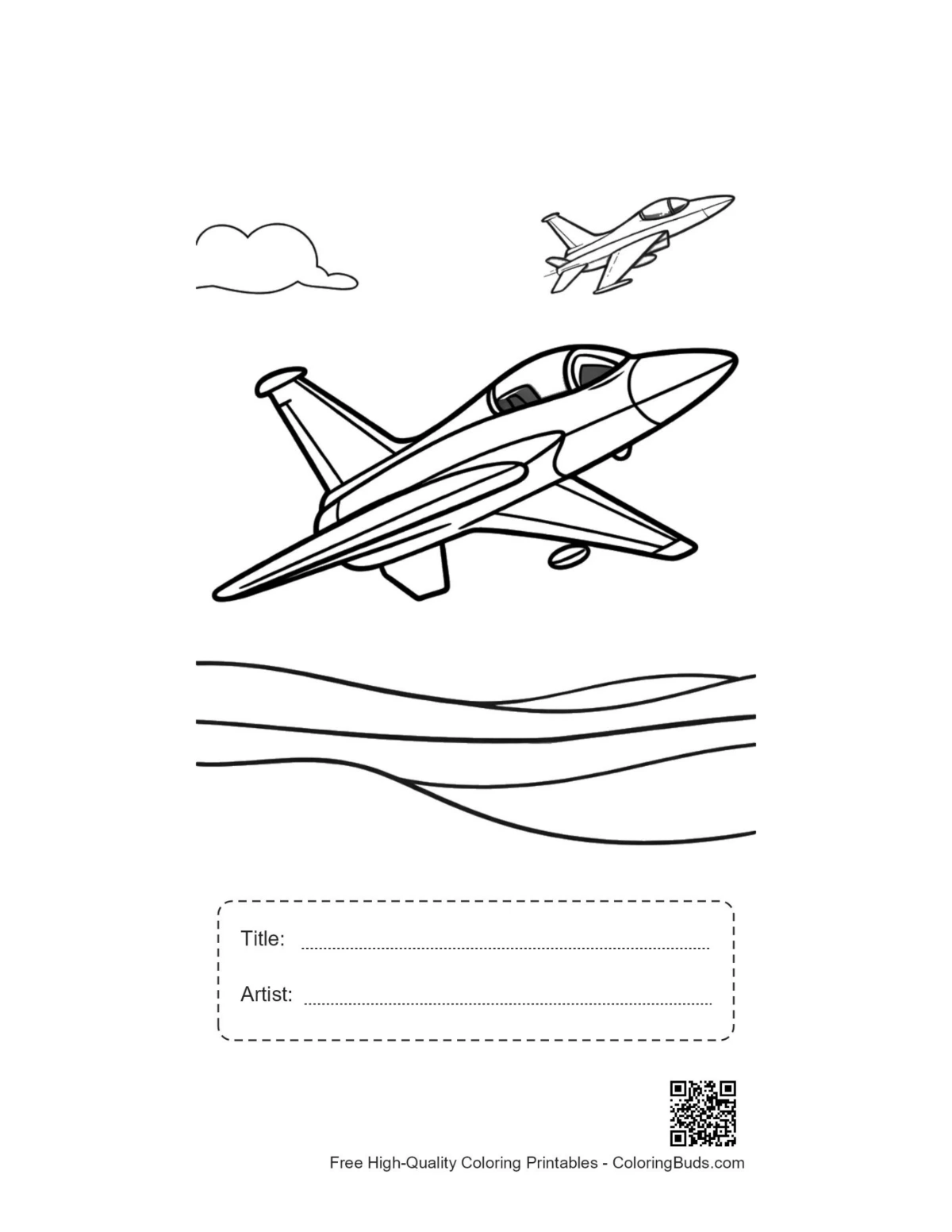 Fighter jet printable with title artist box