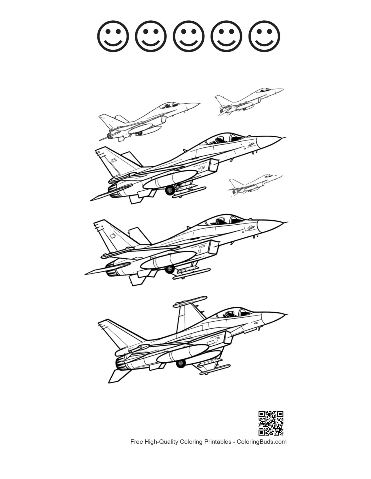 Umrissseite: Kampfjet und lachende Gesichter