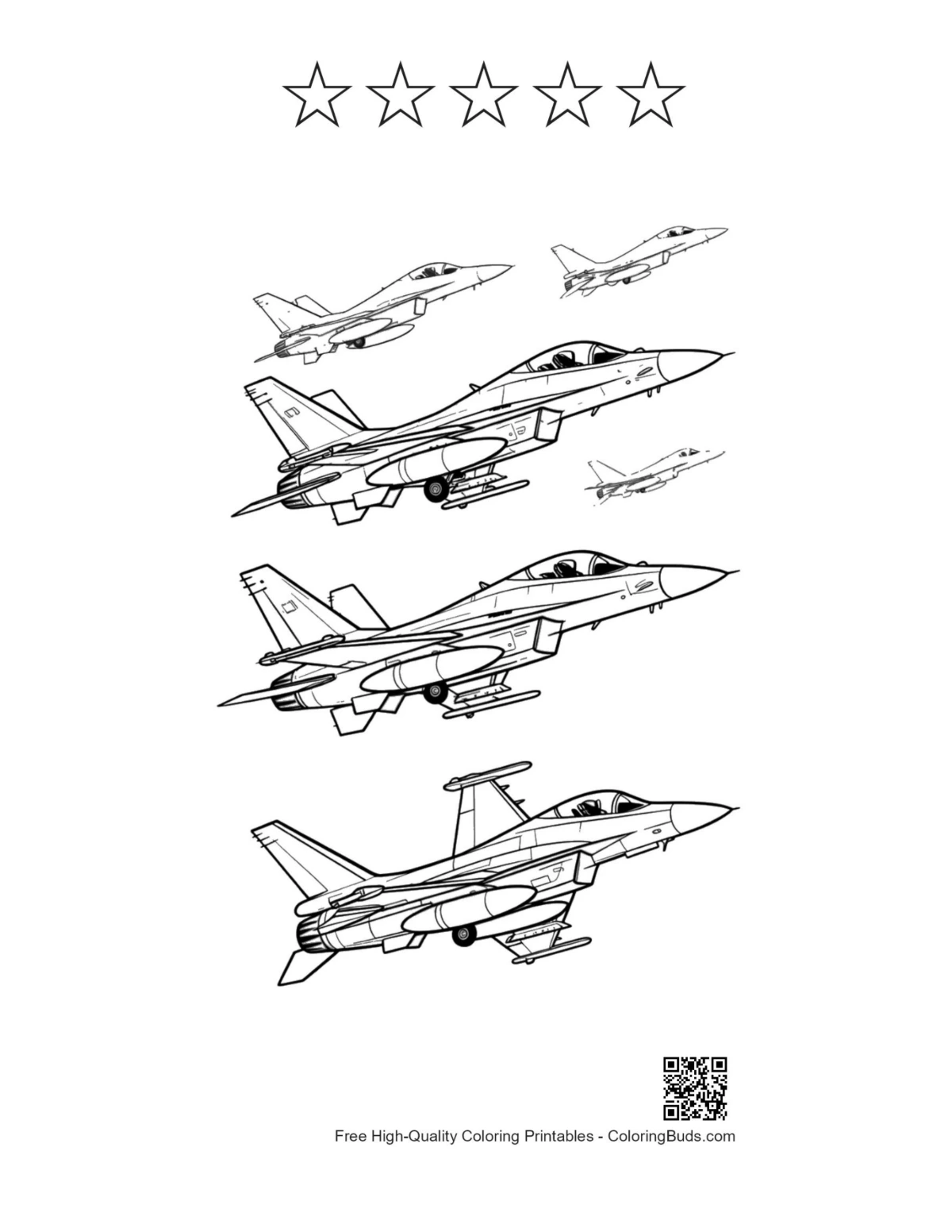 Kampfjet mit 5 Sternen Umriss zum Ausdrucken