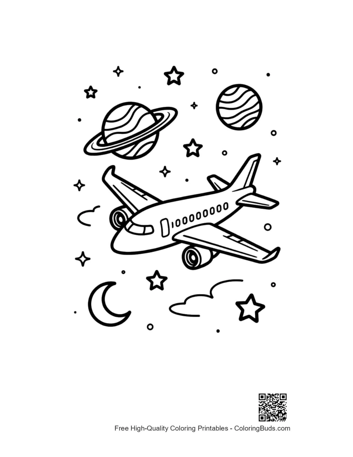 Easy passenger plane coloring sheet printable for kids