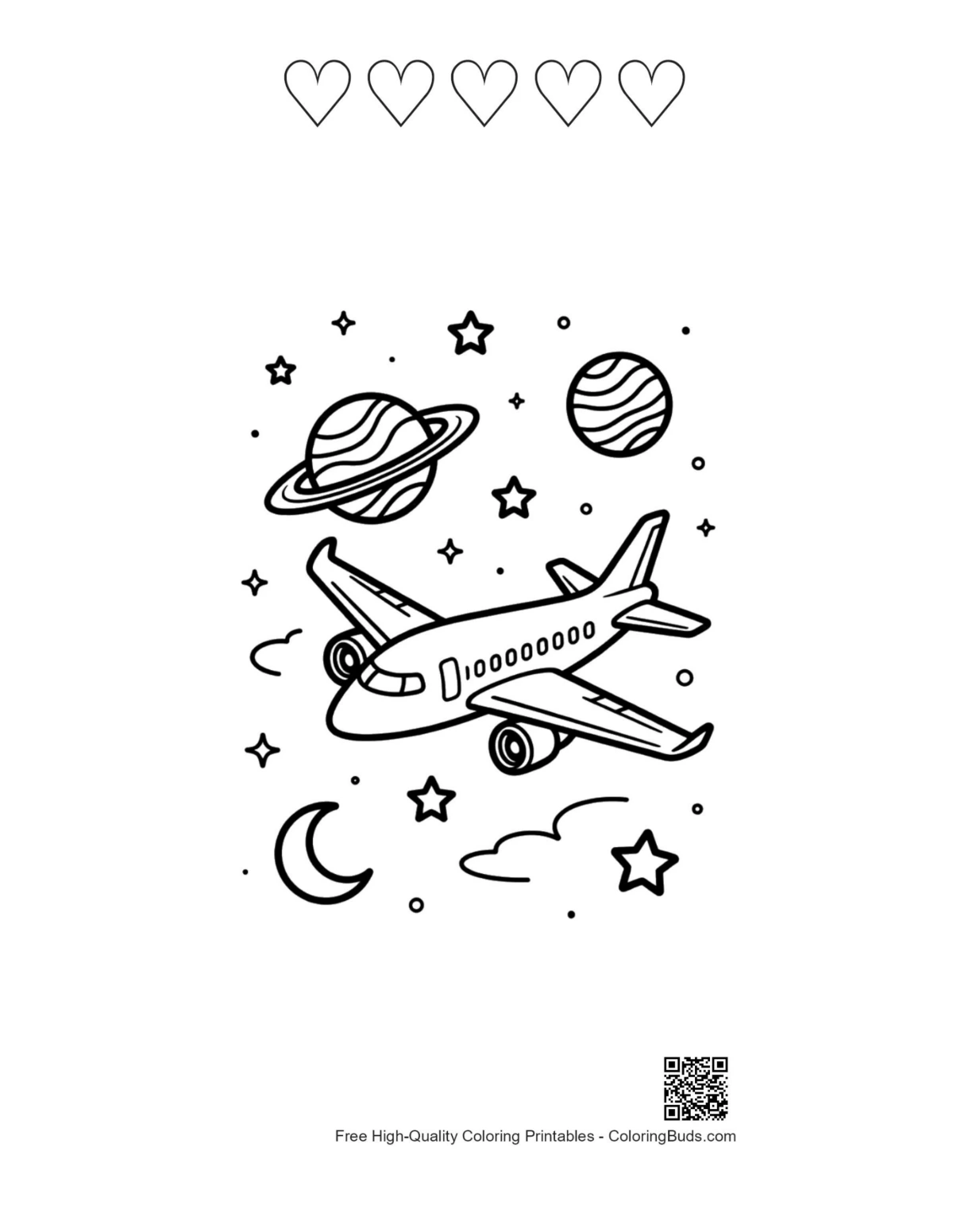 Easy passenger plane sheet with 5 hearts printable