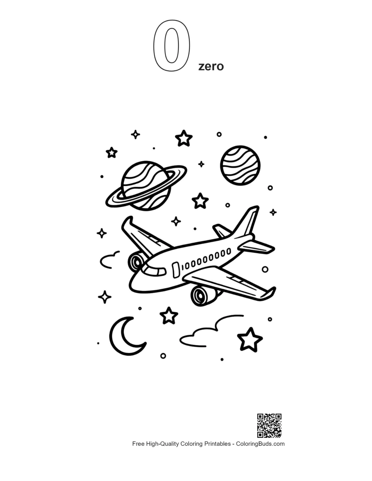 Easy passenger plane outline with number 0 printable