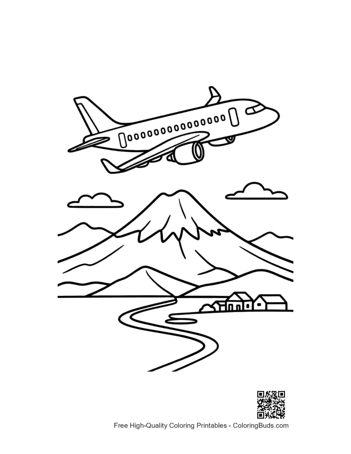 Easy passenger plane printable coloring page