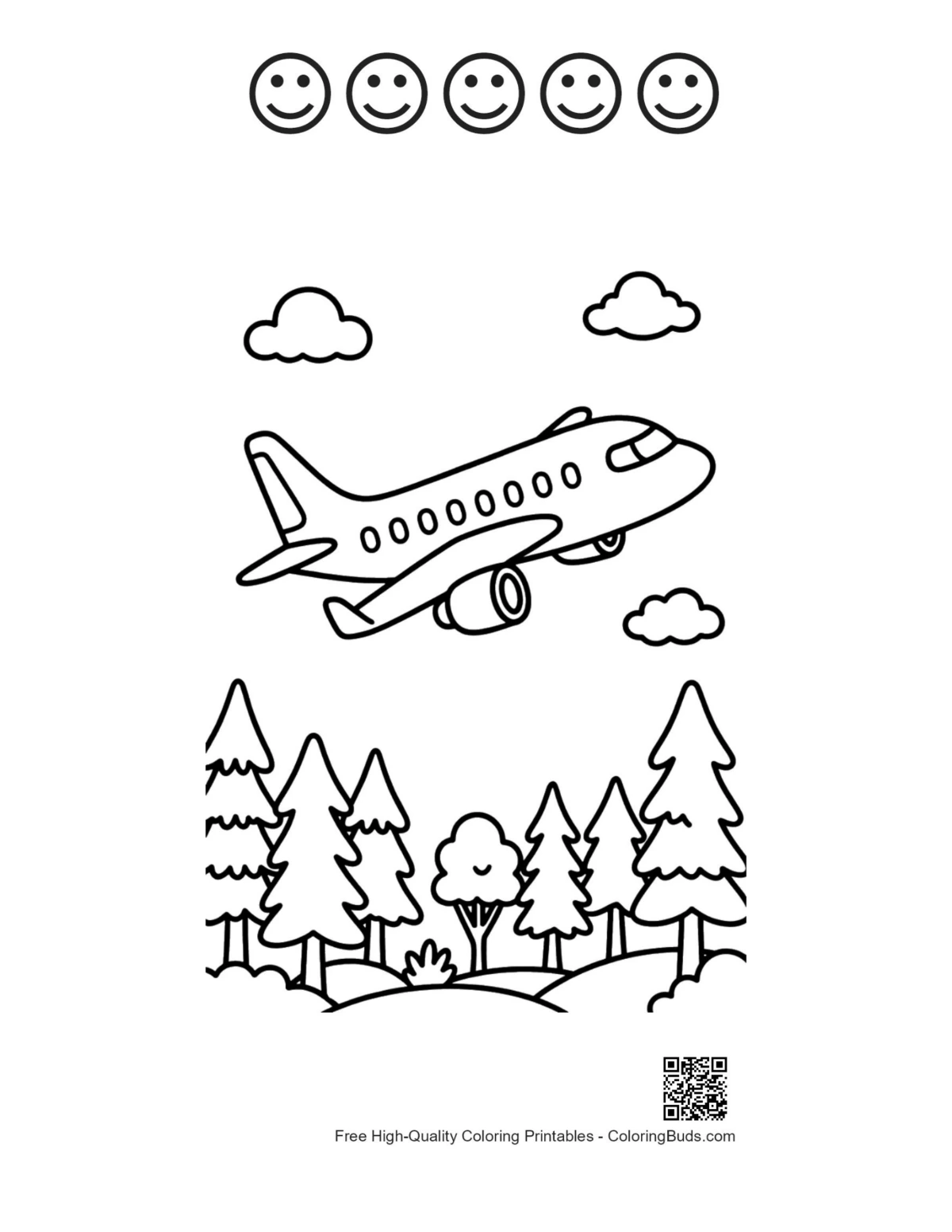 Passagierflugzeug mit 5 fröhlichen Gesichtern Umrissen