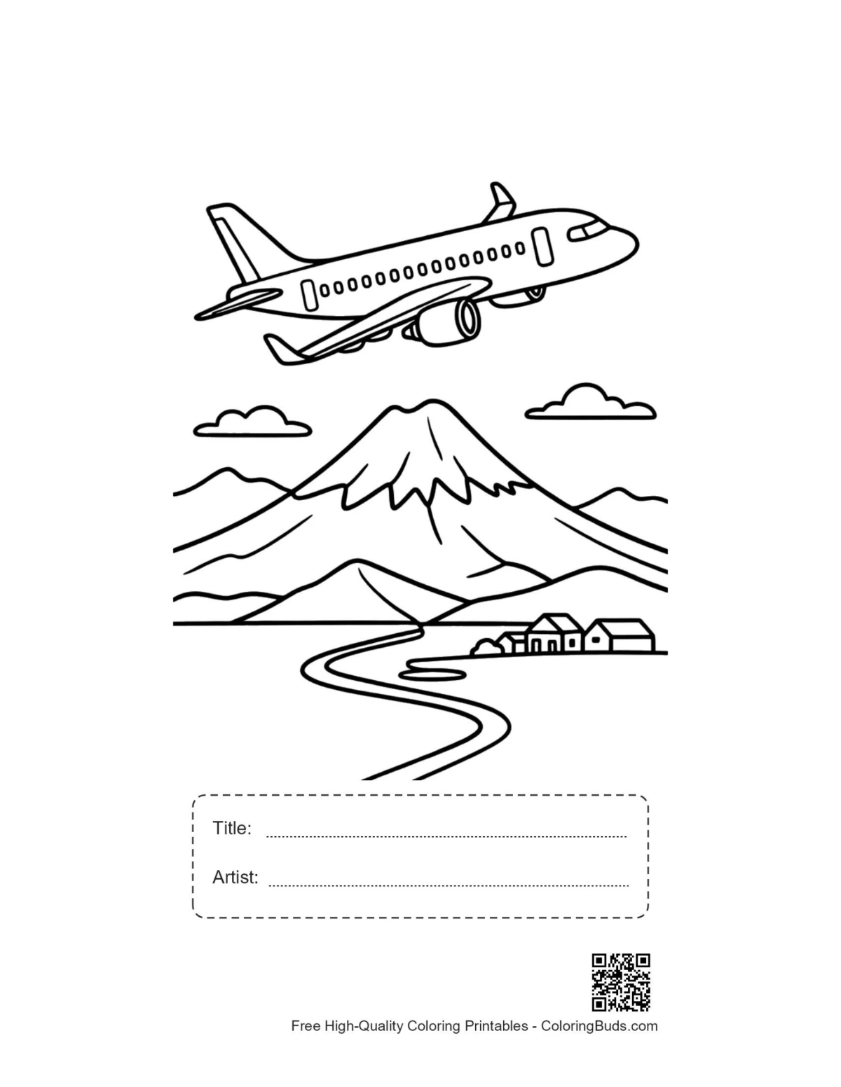 Passenger plane printable with title and artist box