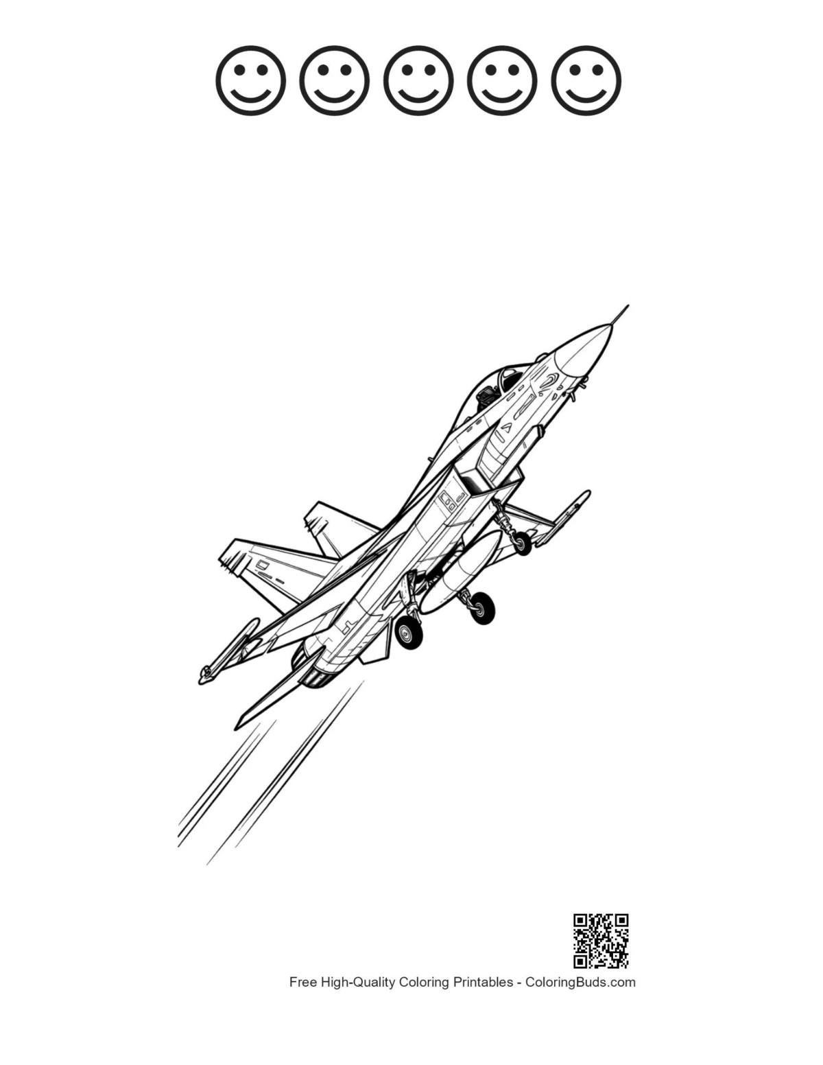 F-16 jet with happy face outlines printable