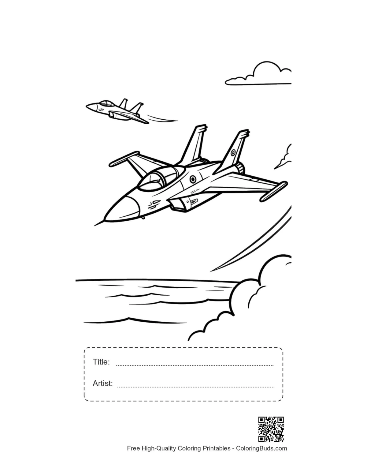 Fighter jet ocean printable with title artist box
