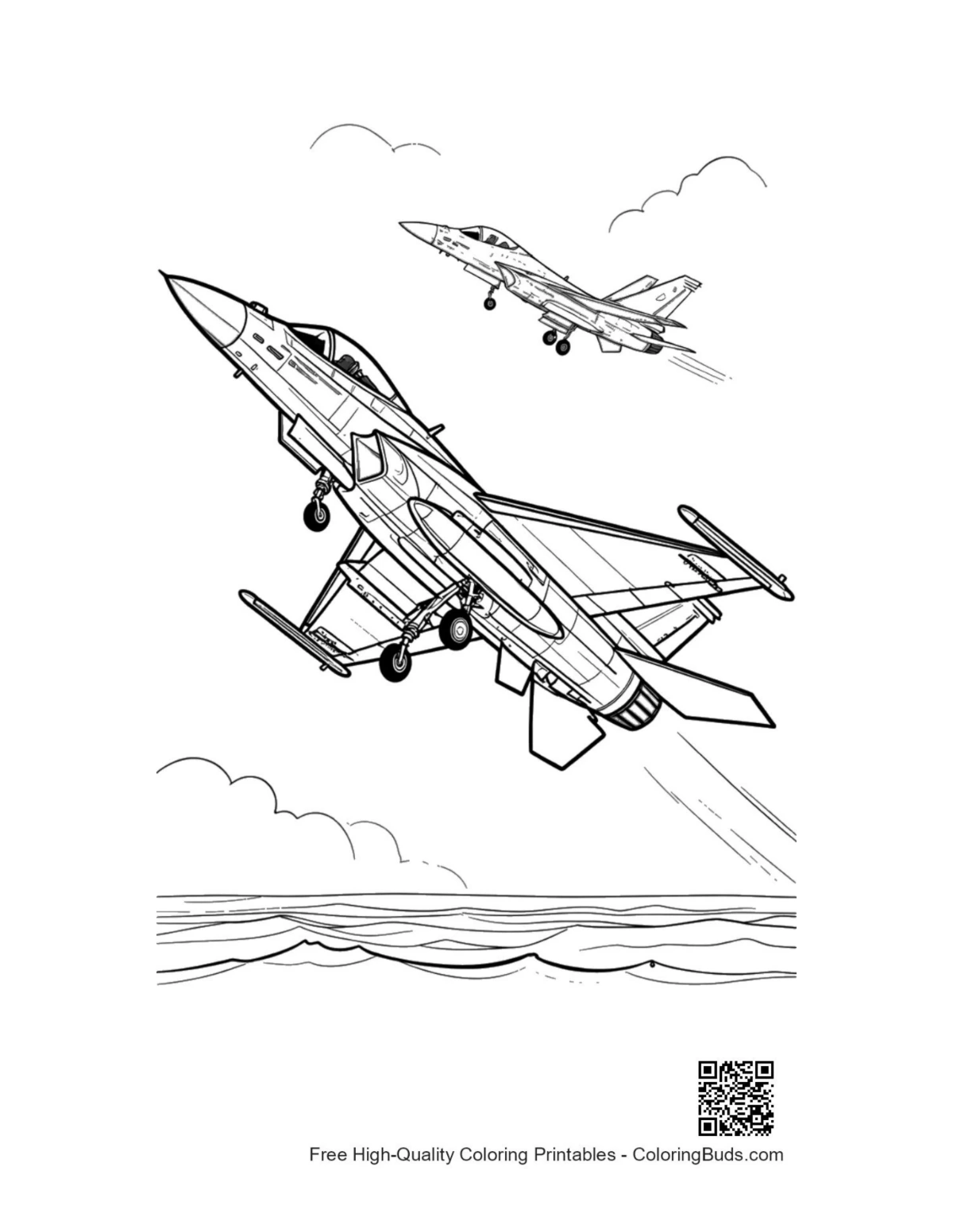 Fighter jet printable coloring page for kids