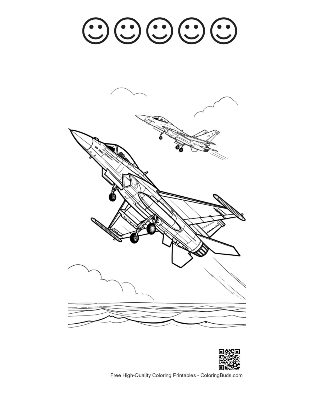 Happy face fighter jet printable for children