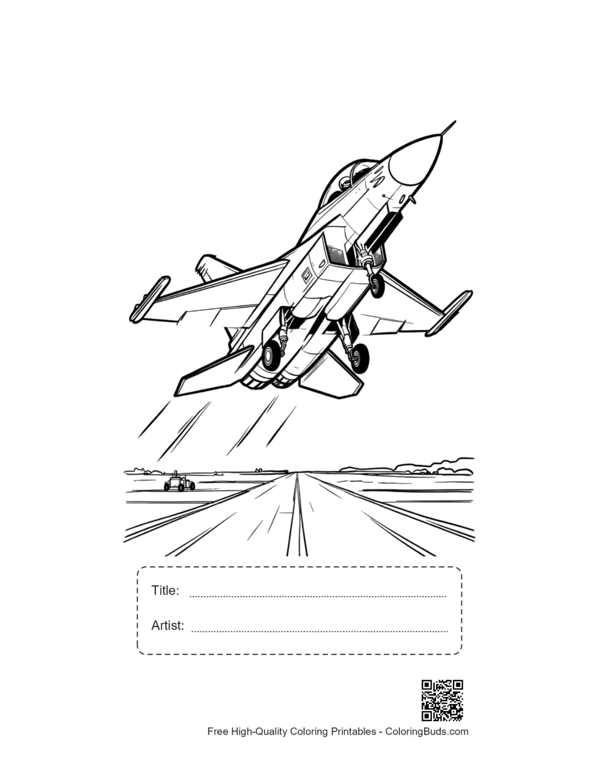 Fighter jet printable with title and artist box for kids
