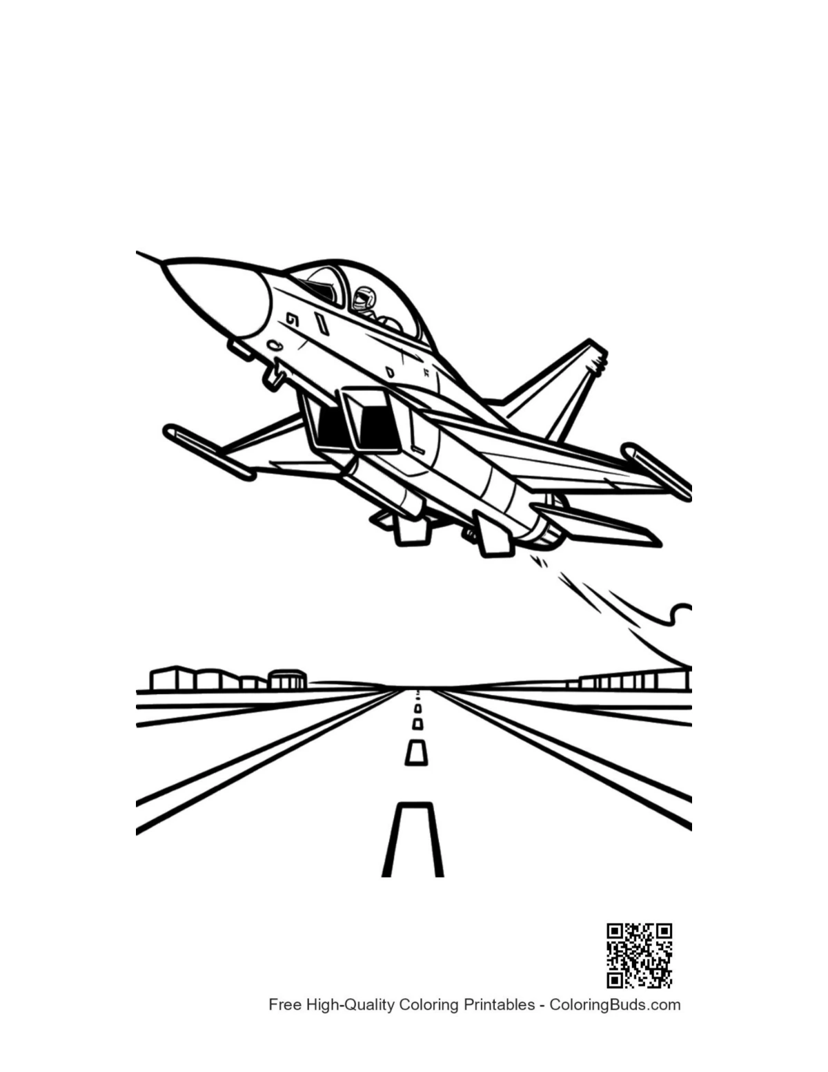 Fighter jet takeoff runway printable coloring page