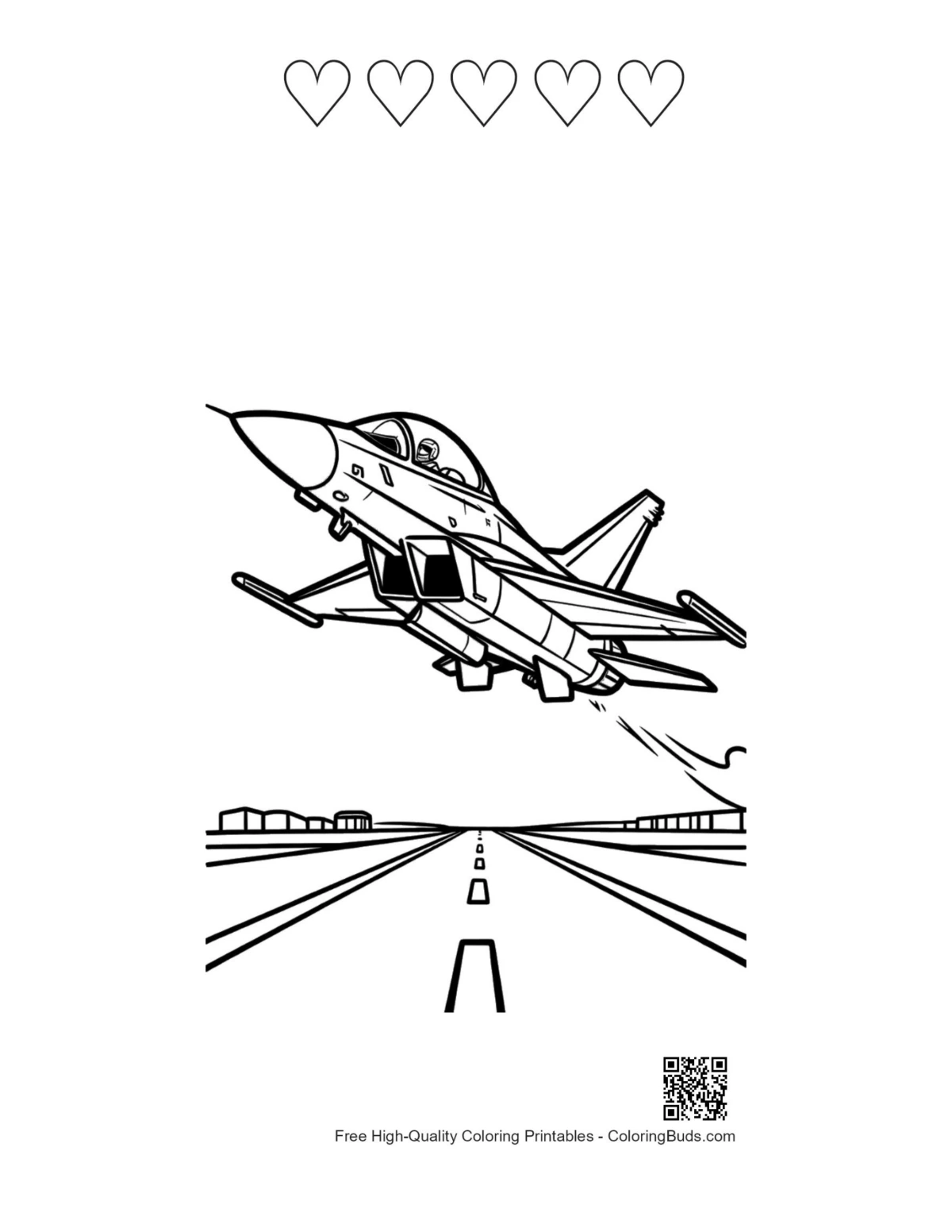 Fighter jet runway printable 5 heart outlines