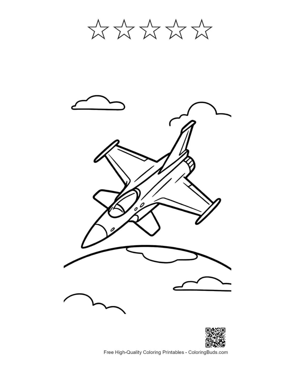 Fighter jet printable with 5-star rating outline