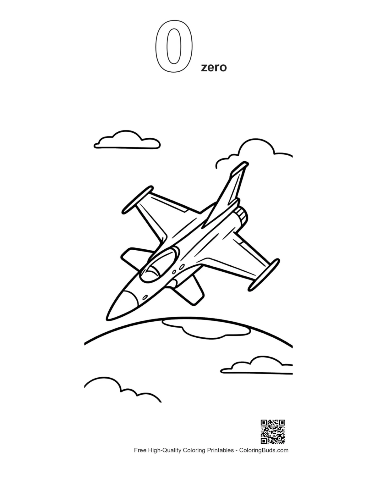Fighter jet coloring outline numbered 0 printable