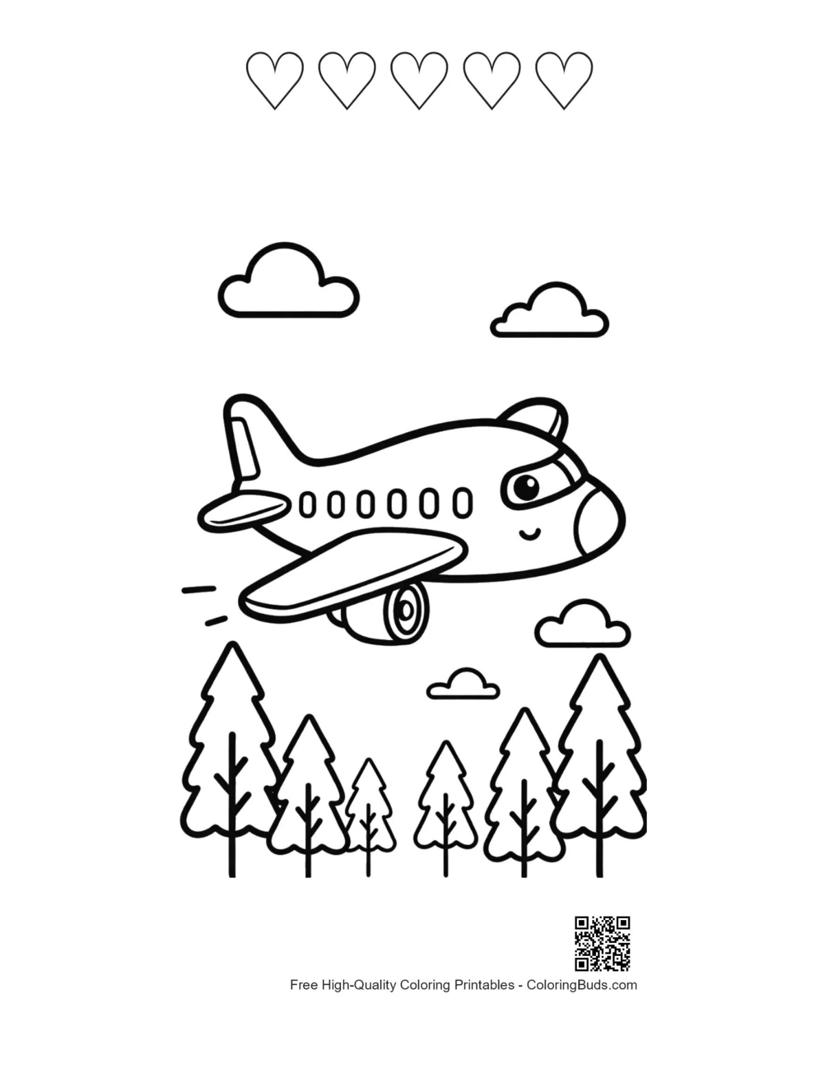 Passenger plane printable with heart outlines