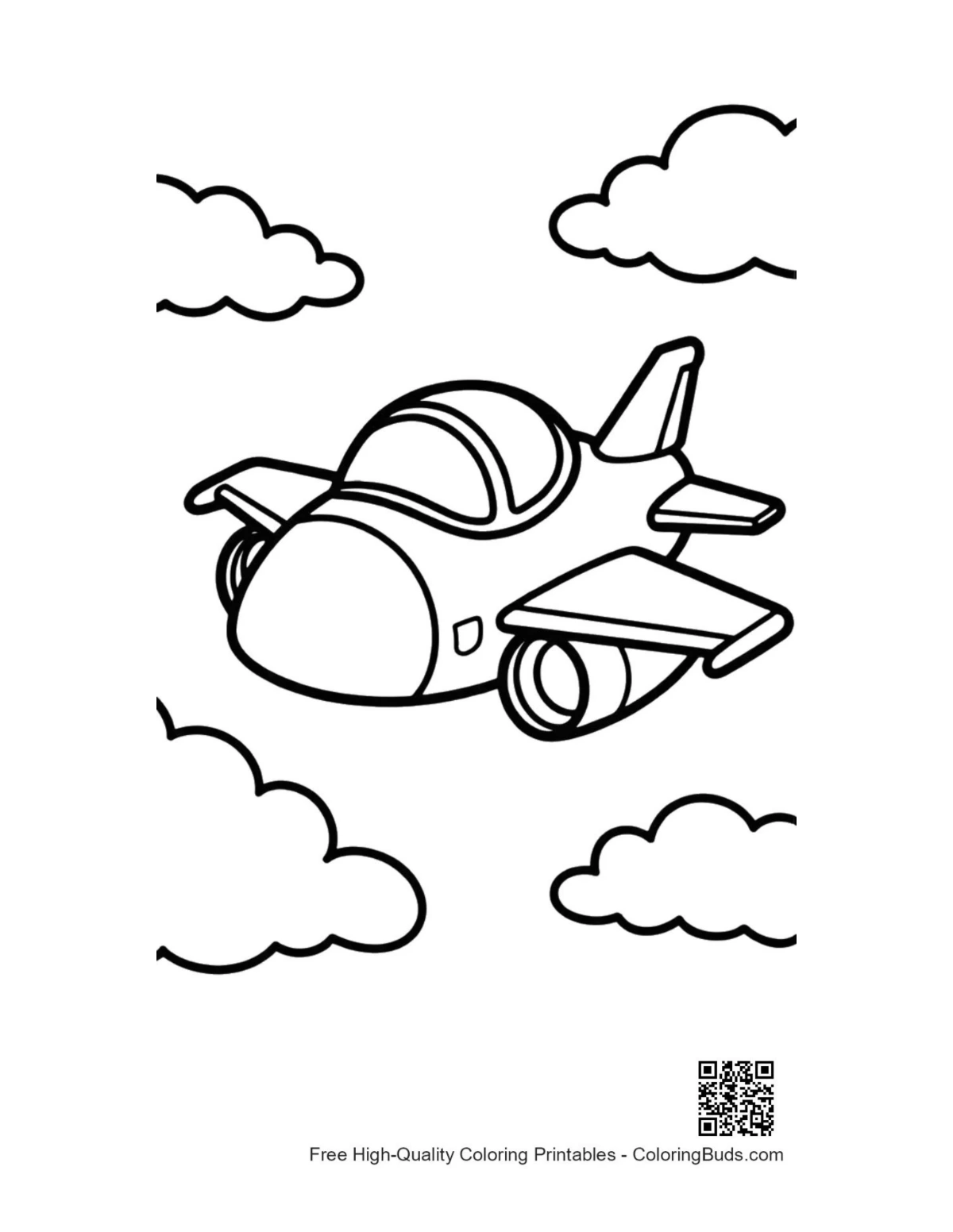 Cute fighter jet with big eyes coloring printable
