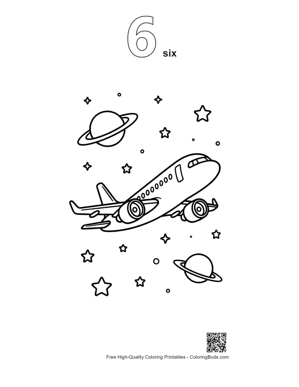 Jet plane galaxy outline number 6 printable