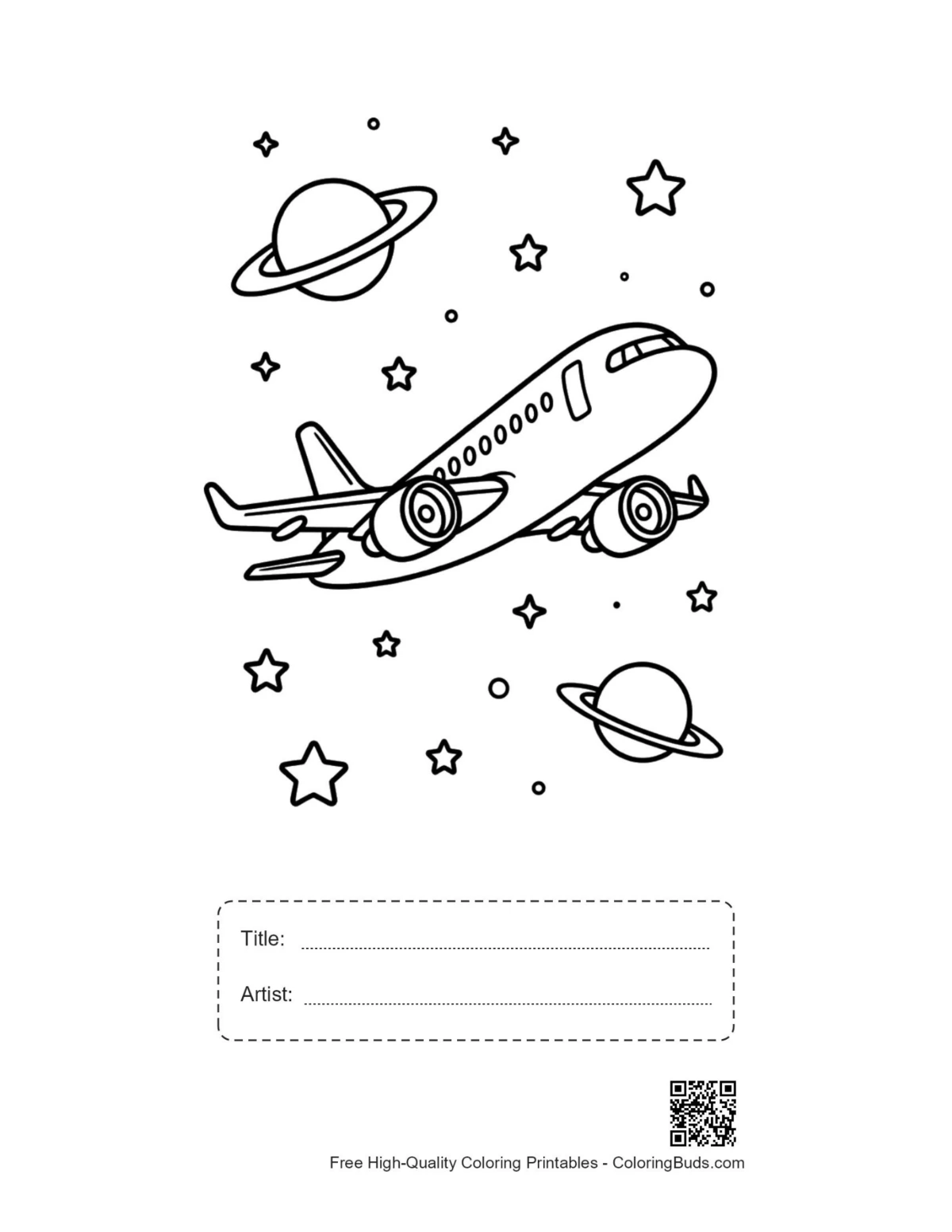 Jet plane galaxy printable with title artist box
