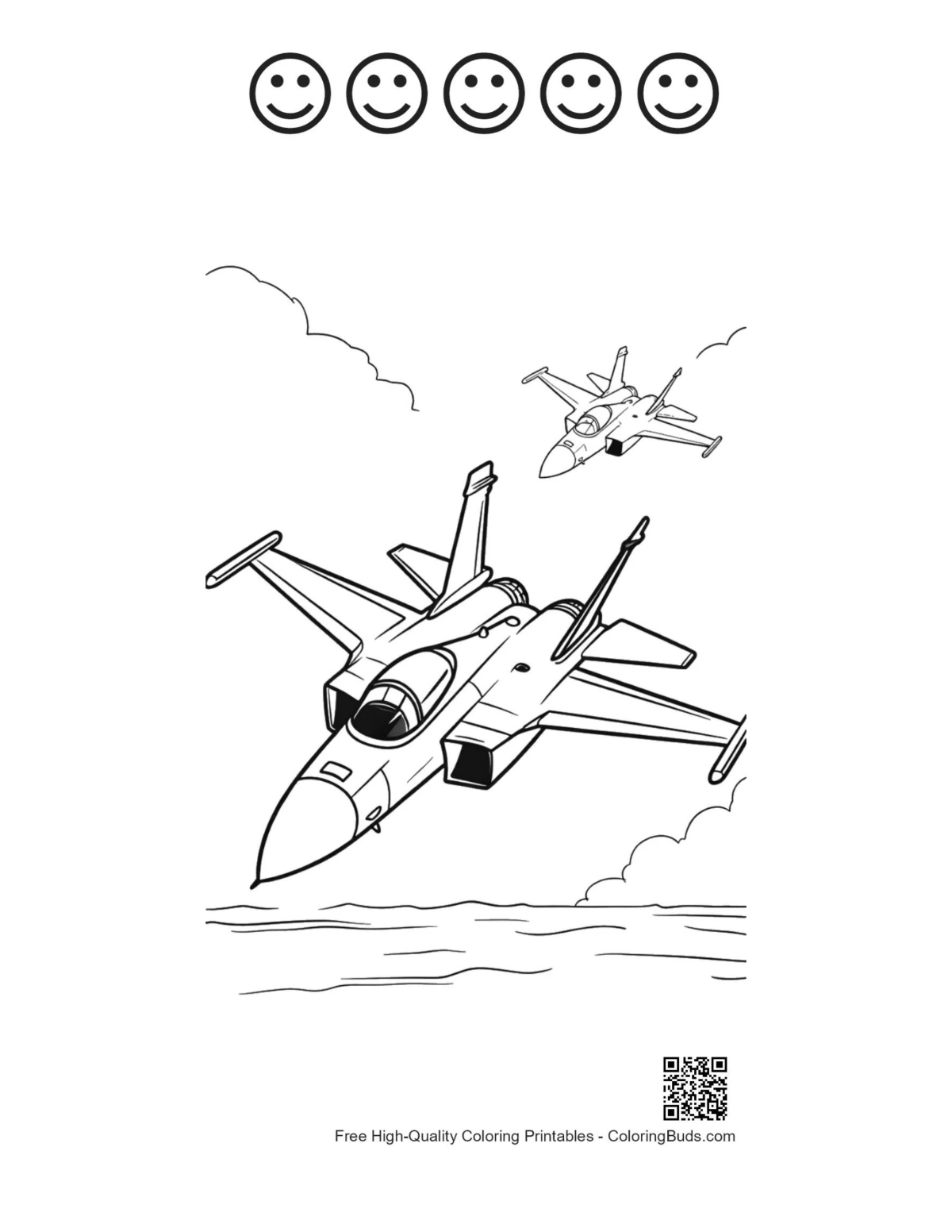 Fighter jet with happy faces outline printable