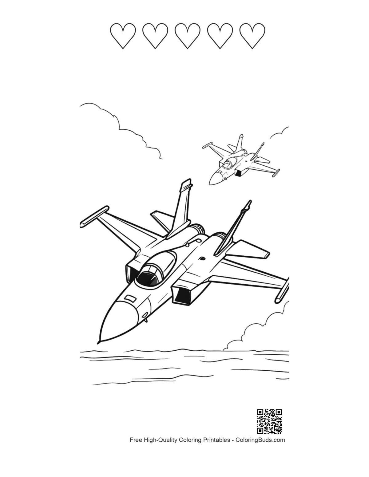 Lead jet hearts outline coloring printable