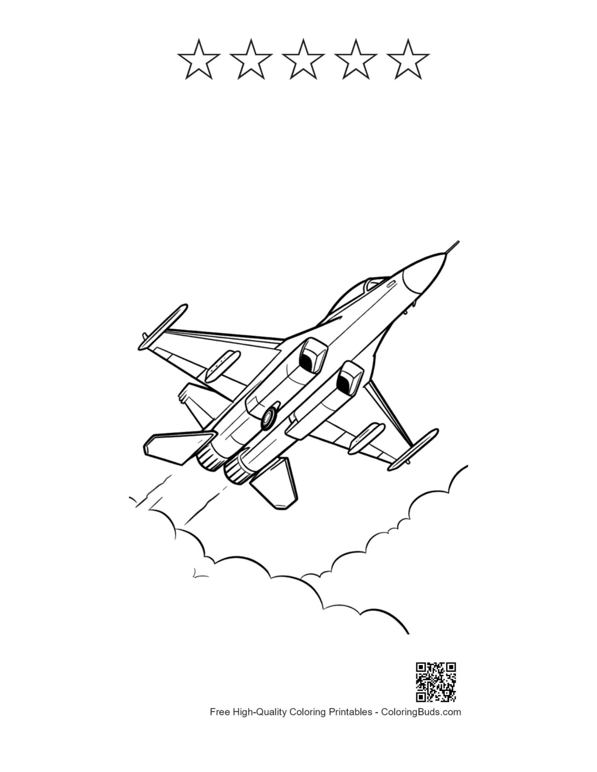 MiG-29 jet printable 5 star outline page