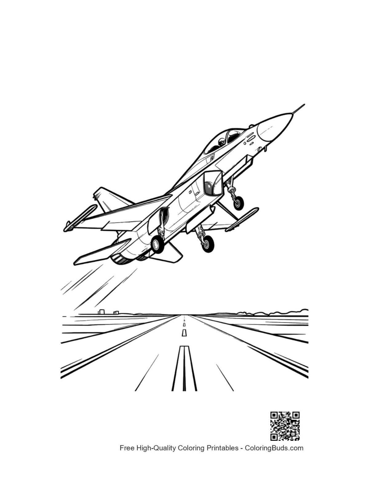 Fighter jet coloring page modern plane sunset takeoff