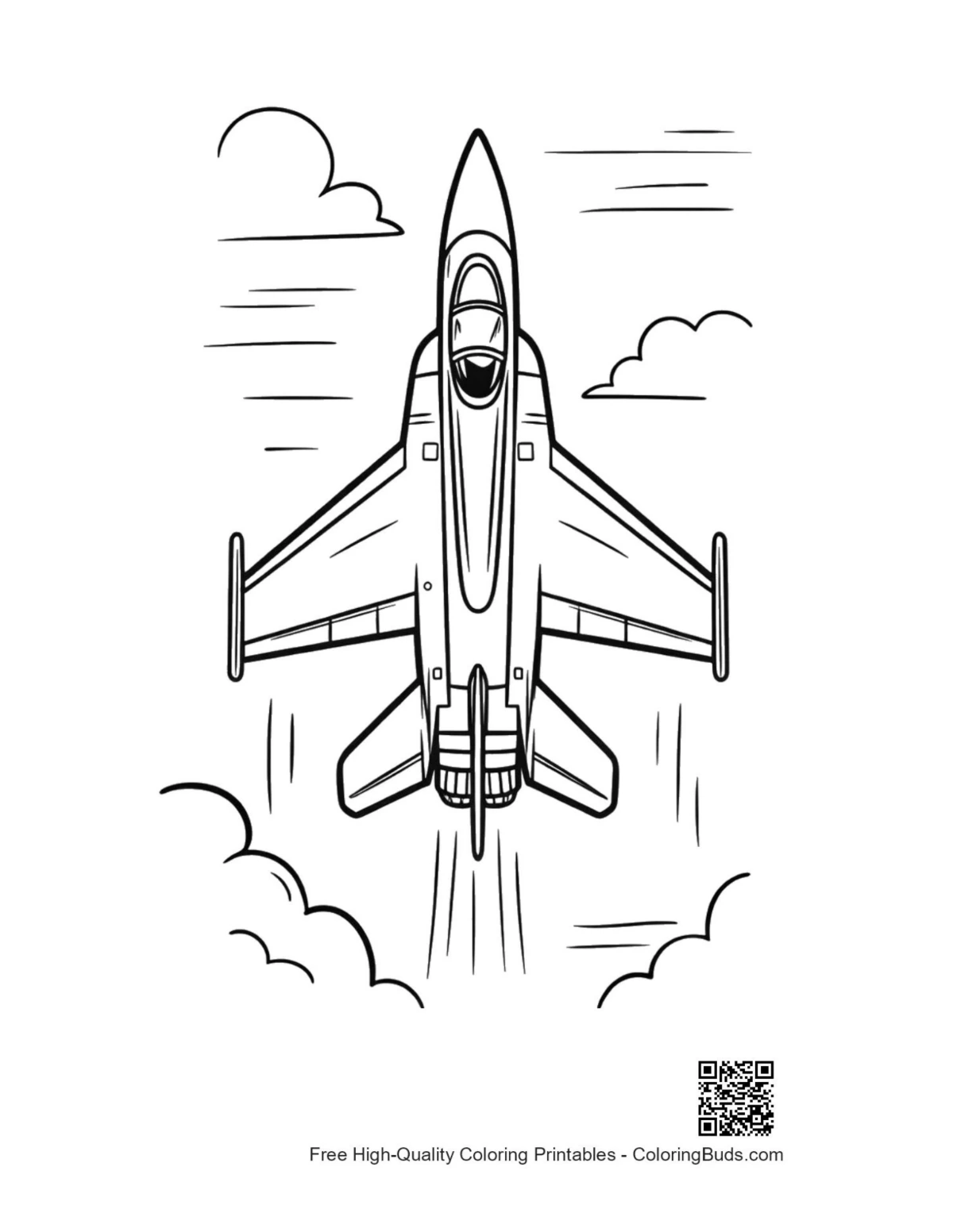 Supersonic fighter jet vertical soar line art printable