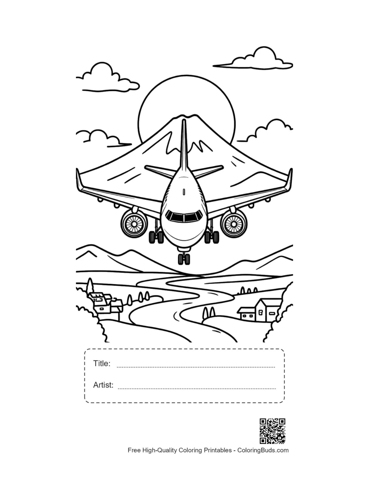 Passenger plane printable with title artist box