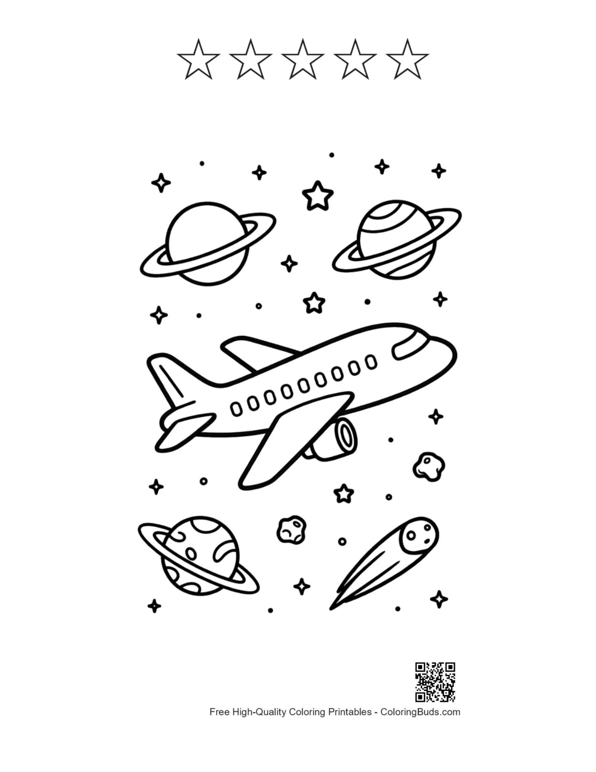 Passenger plane coloring with 5 star outlines