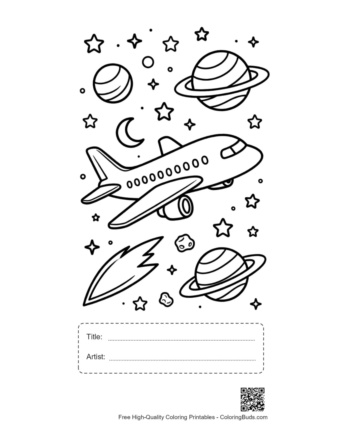 Space passenger plane printable with title box
