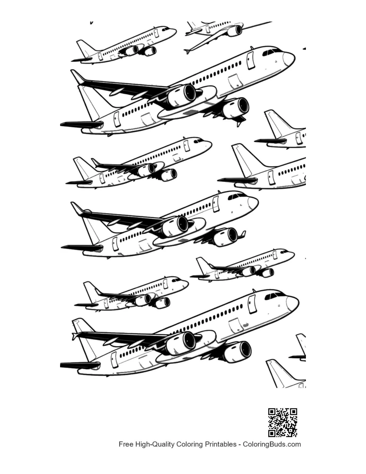 Seamless Passenger Airplanes Pattern coloring page