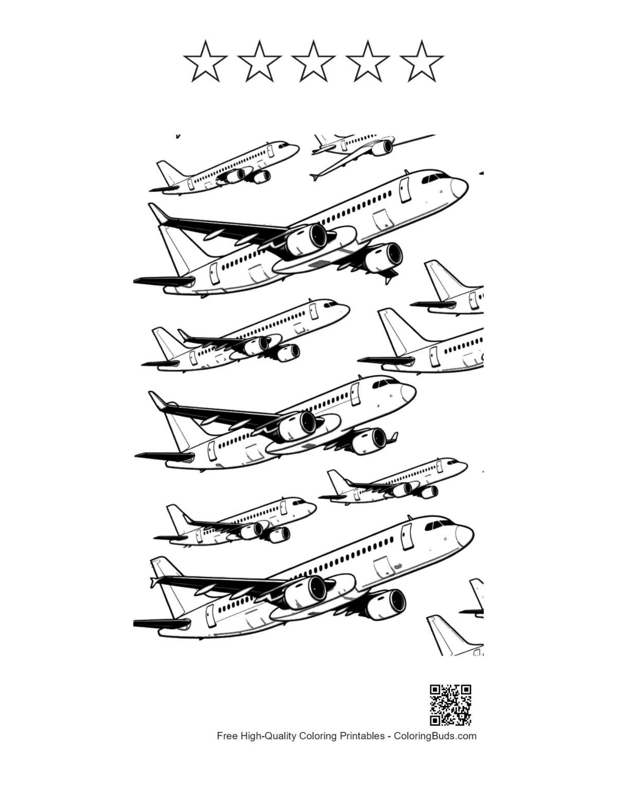 Passenger Planes Printable with 5 Star Outlines