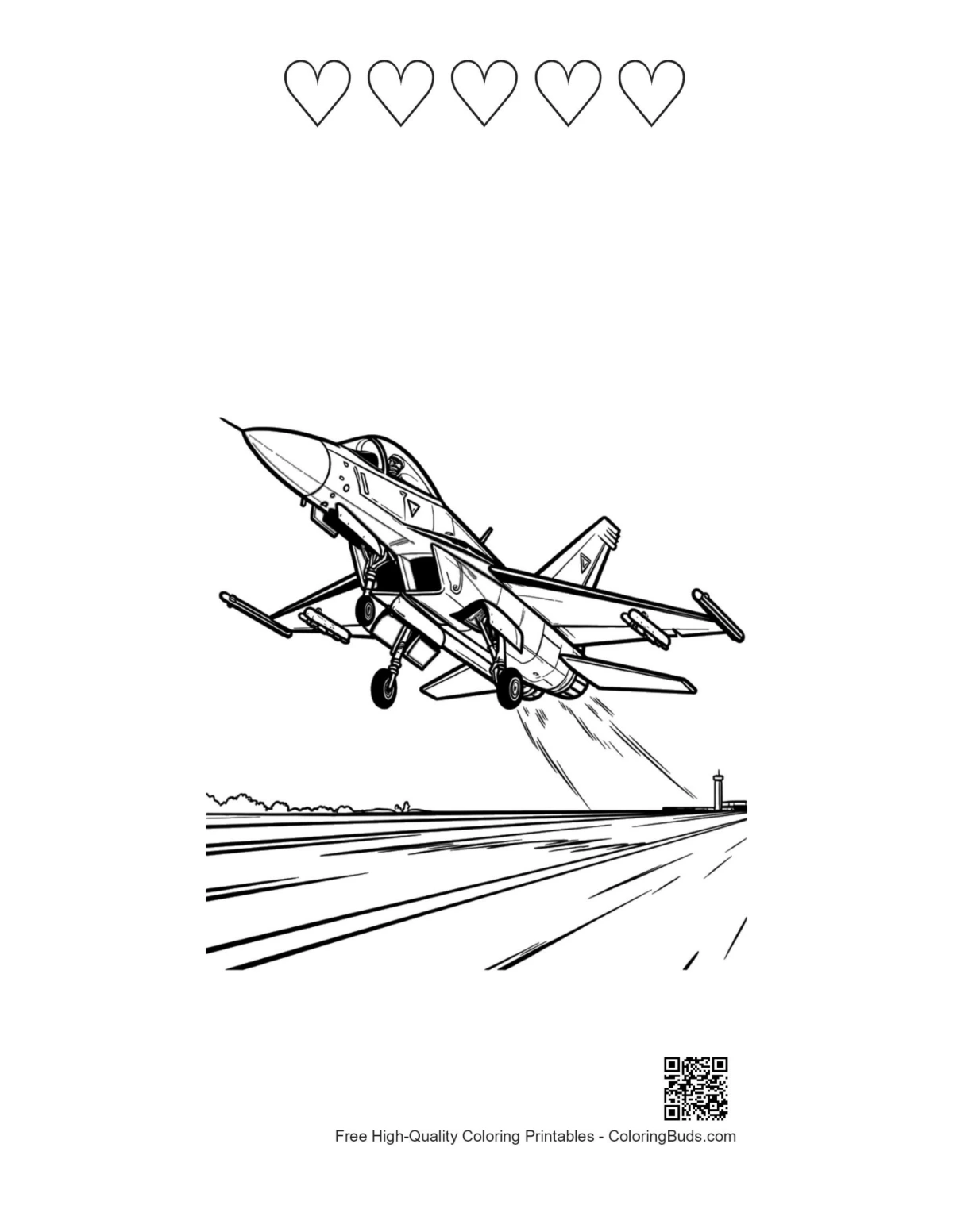Tactical jet printable featuring 5 heart outlines