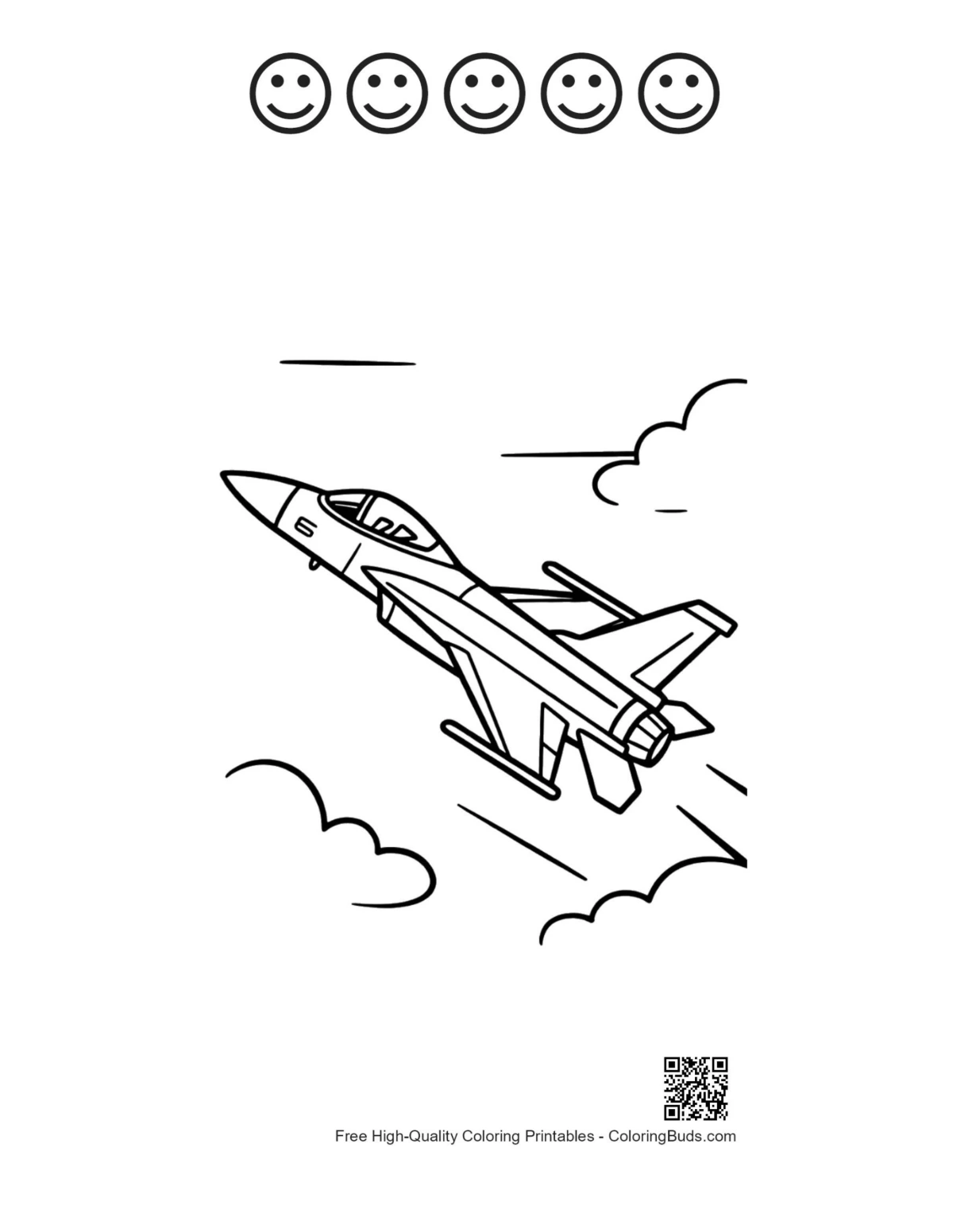 Interceptor jet with happy faces outline printable