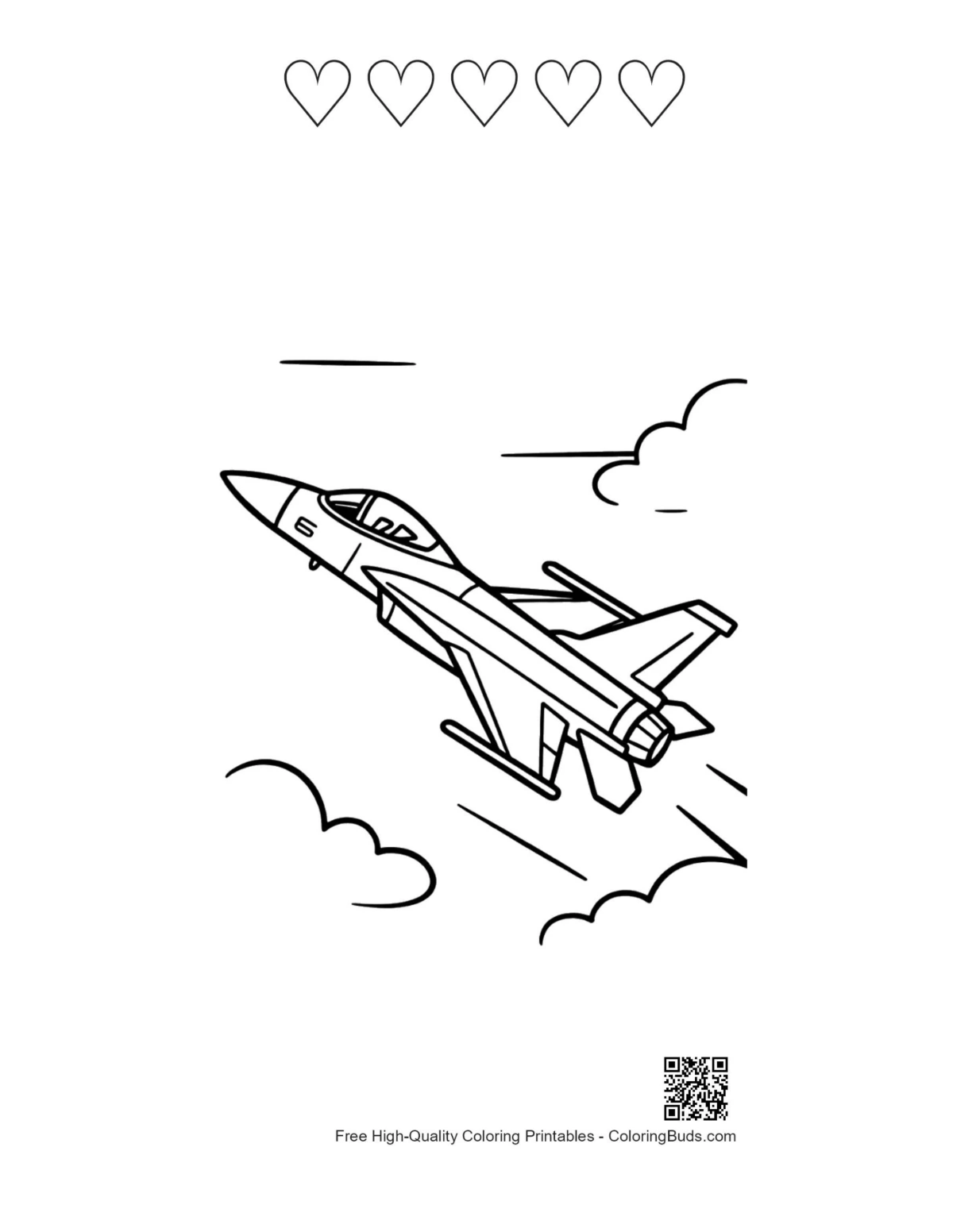 Military jet printable with heart outlines