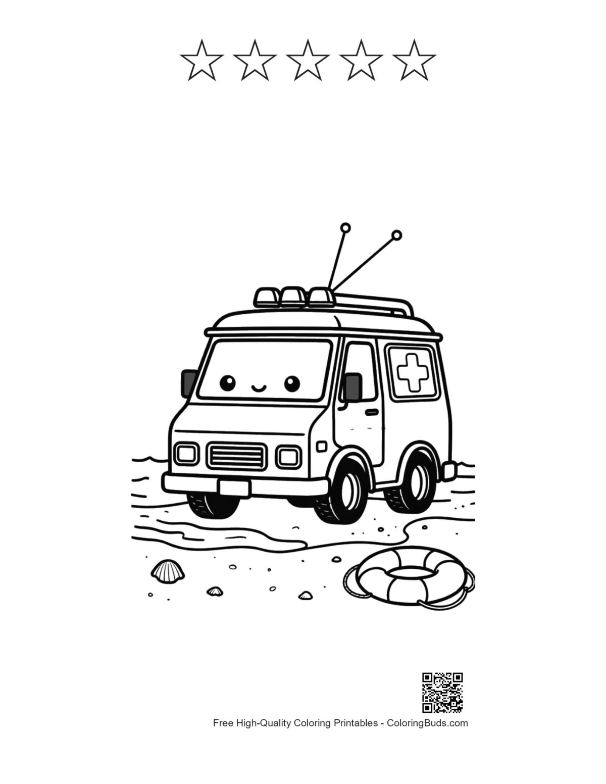 Rescue van printable with 5 star outlines beach play