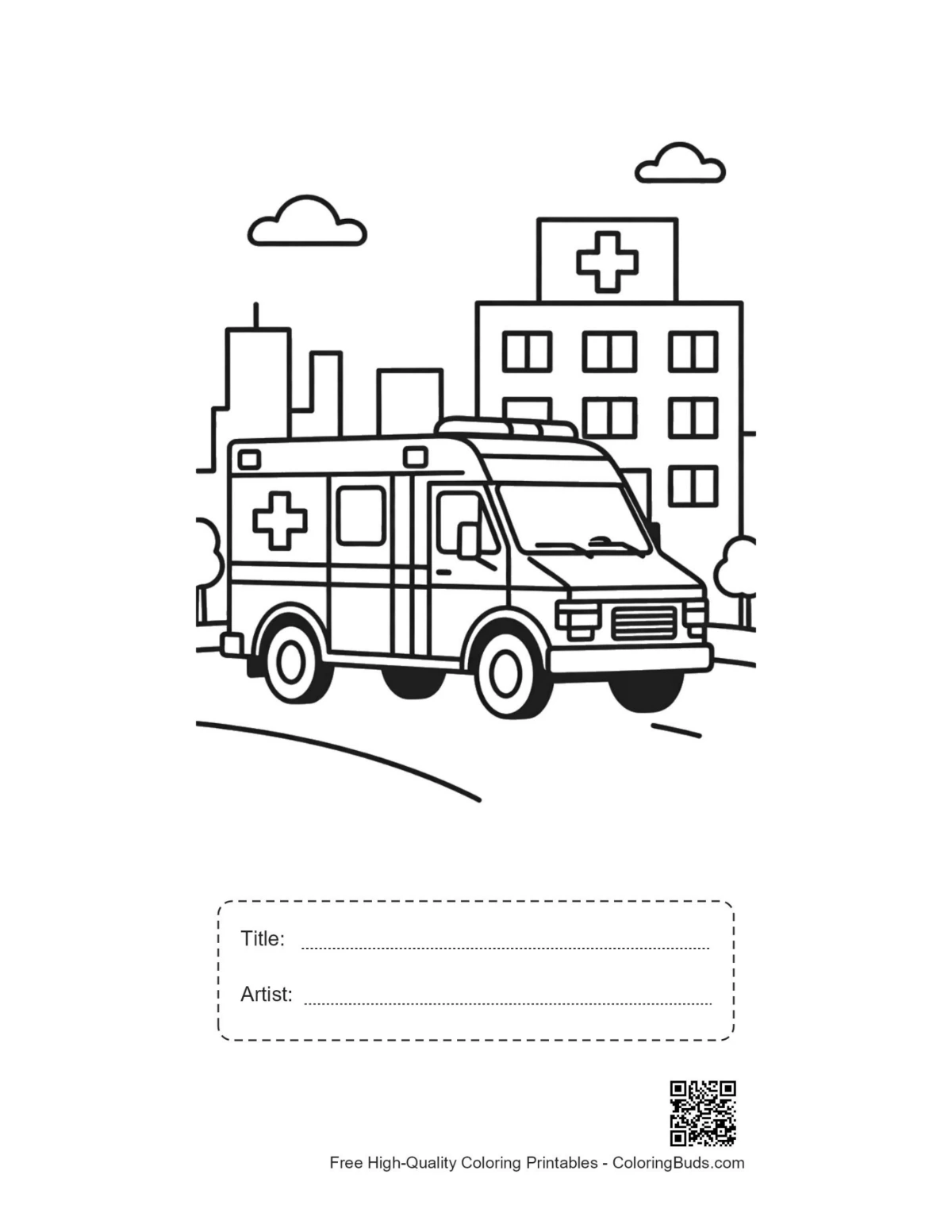 Ambulance printable with title and artist signature box