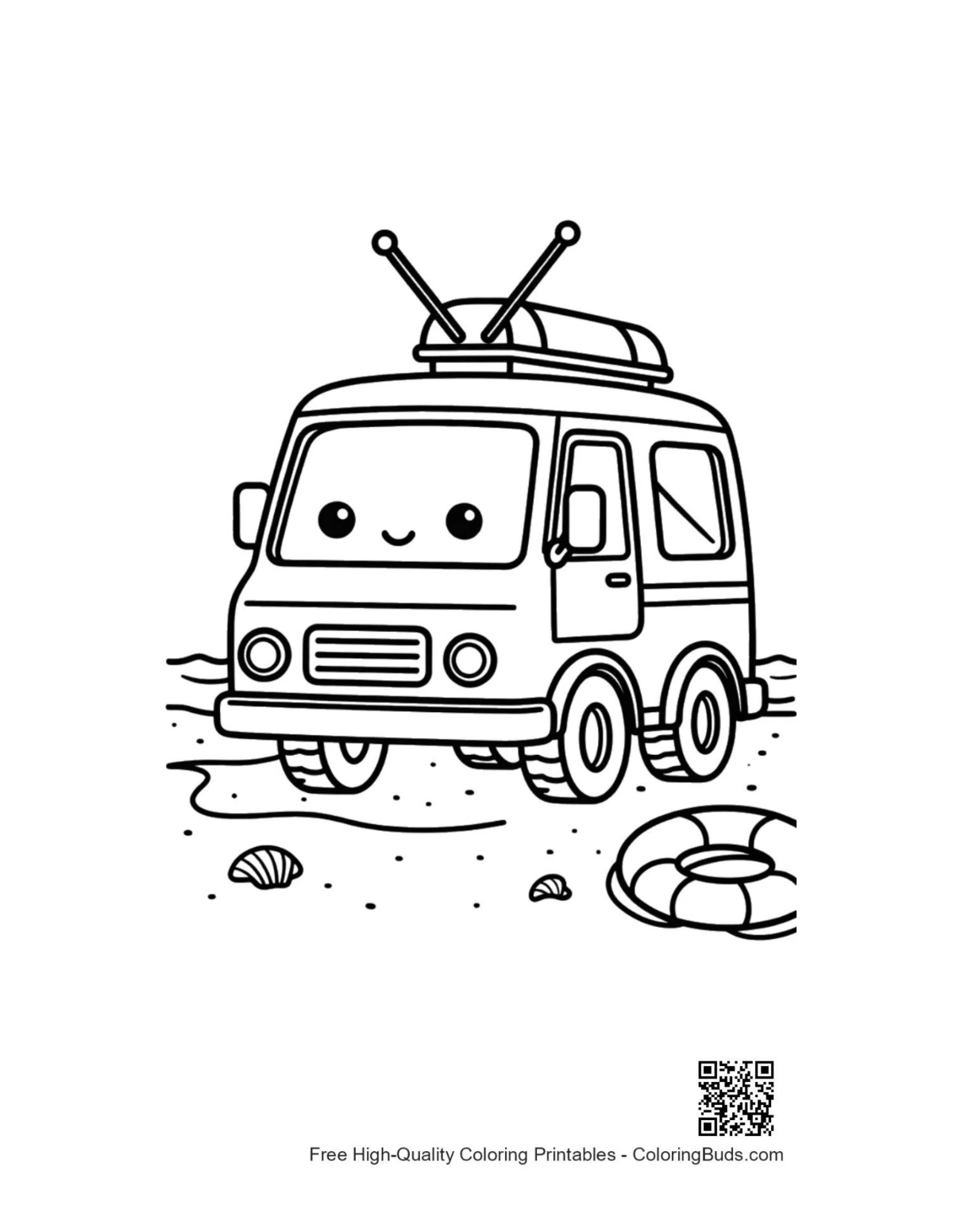 Cute rescue van printable coloring page for kids