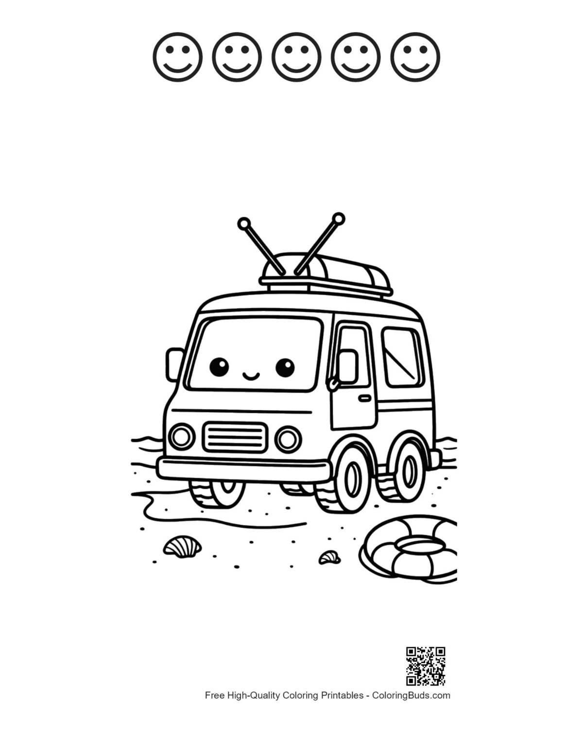 Cute rescue van 5 happy face outline coloring page