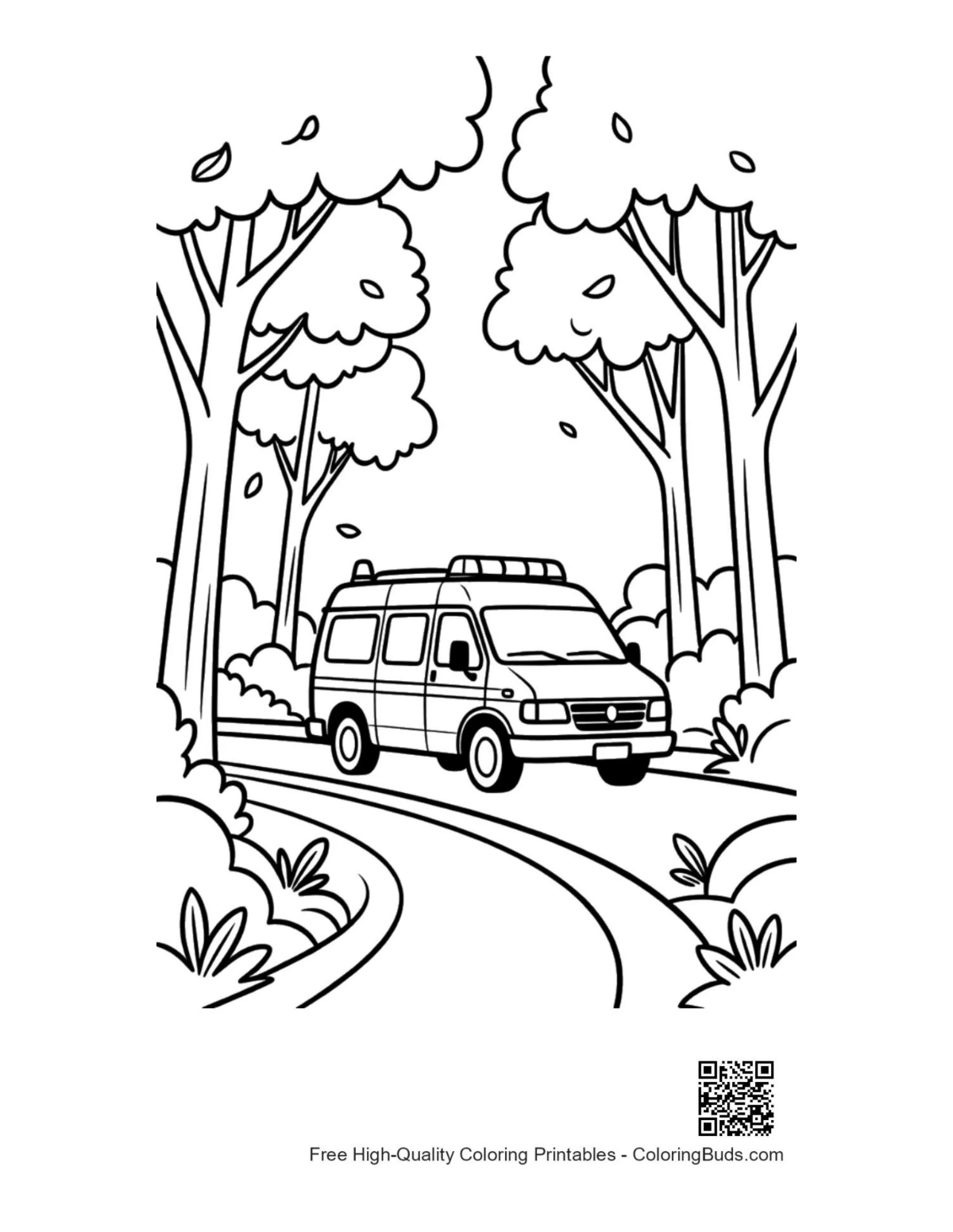 Cute rescue van coloring page printable